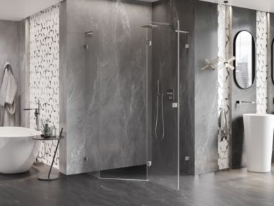 Mexen Lunar L cabine de douche pentagonale pivotante droite 90 x 80 cm, transparent, nickel brossé - 831L-090P-080L-97-00-P