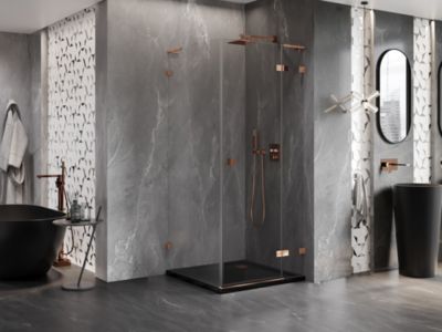 Mexen Lunar L cabine de douche pivotante droite 90 x 90 cm, transparent, or rose - 834L-090-090-60-00-P