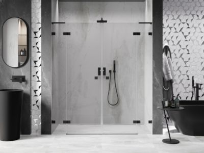 Mexen Lunar L Duo portes de douche battantes 180 cm, transparentes, noires - 834DL-180-000-70-00