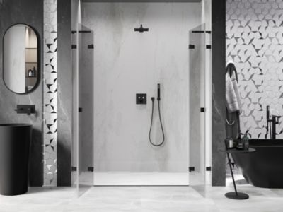 Mexen Lunar L Duo portes de douche battantes 180 cm, transparentes, noires - 834DL-180-000-70-00