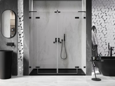 Mexen Lunar L Duo portes de douche battantes 180 cm, transparentes, noires - 834DL-180-000-70-00