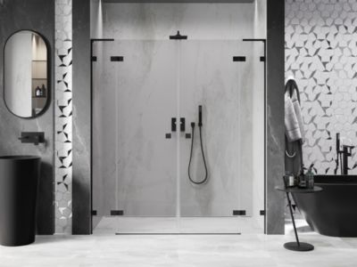 Mexen Lunar L Duo portes de douche battantes 180 cm, transparentes, noires - 834DL-180-000-70-00
