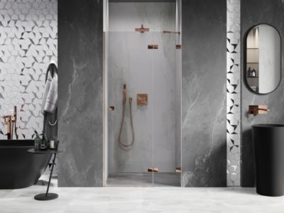 Mexen Lunar porte de douche battante droite 75 cm, transparent, or rose - 834-075-000-60-00-P