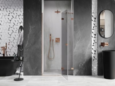 Mexen Lunar porte de douche battante droite 75 cm, transparent, or rose - 834-075-000-60-00-P