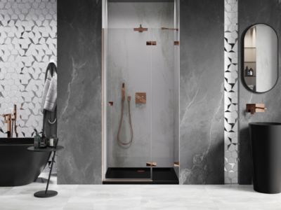 Mexen Lunar porte de douche battante droite 75 cm, transparent, or rose - 834-075-000-60-00-P