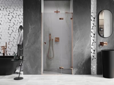Mexen Lunar porte de douche battante droite 75 cm, transparent, or rose - 834-075-000-60-00-P