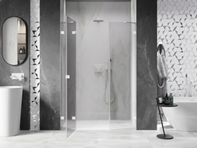 Mexen Lunar porte de douche battante gauche 130 cm, transparent, blanc - 834S-130-050-20-00-L