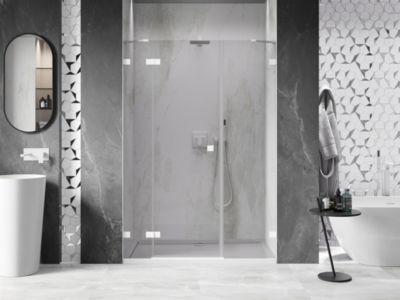 Mexen Lunar porte de douche battante gauche 130 cm, transparent, blanc - 834S-130-050-20-00-L