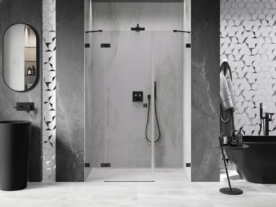 Mexen Lunar porte de douche pivotante gauche 135 cm, transparent, noir - 834S-135-050-70-00-L