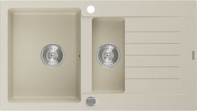 Mexen Matias évier en granit 1,5 bac avec égouttoir 900 x 505 mm, beige, siphon chromé - 6502901505-69