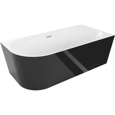Mexen Mia baignoire autoportante d'angle droite 140 x 75 cm, blanc/noir, trop-plein or brossé - 52691407575P-55