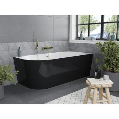 Mexen Mia baignoire autoportante d'angle droite 140 x 75 cm, blanc/noir, trop-plein or brossé - 52691407575P-55