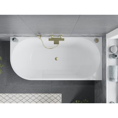 Mexen Mia baignoire autoportante d'angle droite 140 x 75 cm, blanc/noir, trop-plein or brossé - 52691407575P-55
