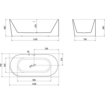 Mexen Mia baignoire autoportante d'angle droite 140 x 75 cm, blanc/noir, trop-plein or brossé - 52691407575P-55