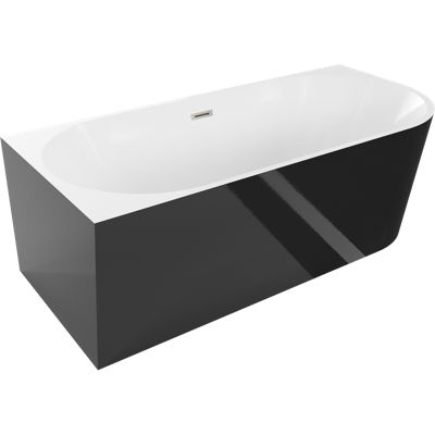 Mexen Mia baignoire îlot d'angle gauche 160 x 75 cm, blanc/noir, trop-plein nickel brossé - 52691607575L-97