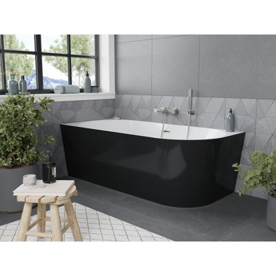 Mexen Mia baignoire îlot d'angle gauche 160 x 75 cm, blanc/noir, trop-plein nickel brossé - 52691607575L-97
