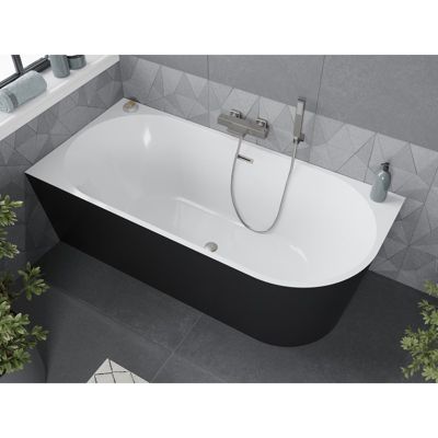 Mexen Mia baignoire îlot d'angle gauche 160 x 75 cm, blanc/noir, trop-plein nickel brossé - 52691607575L-97