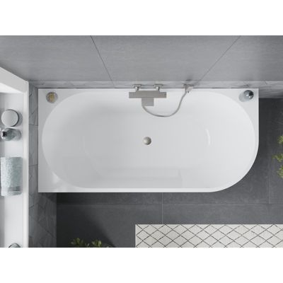 Mexen Mia baignoire îlot d'angle gauche 160 x 75 cm, blanc/noir, trop-plein nickel brossé - 52691607575L-97