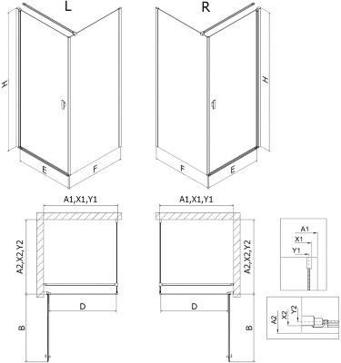 Mexen Mist-B cabine de douche pivotante droite 70 x 100 cm, grille noire, noir - 8A2T-070-100-70-77-P