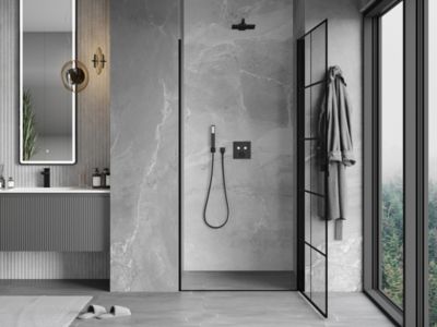 Mexen Mist-B porte de douche pivotante droite 80 cm, grille noire, noir - 8A2-080-000-70-77-P