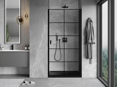 Mexen Mist-B porte de douche pivotante droite 80 cm, grille noire, noir - 8A2-080-000-70-77-P