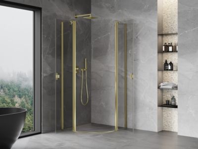 Mexen Mist cabine de douche semi-circulaire pivotante 80 x 80 cm, transparente, or - 8A32-080-080-50-00