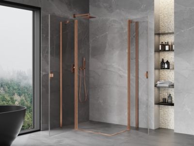 Mexen Mist Duo cabine de douche à charnière 95 x 85 cm, transparent, cuivre brossé - 8A4-095-085-65-00