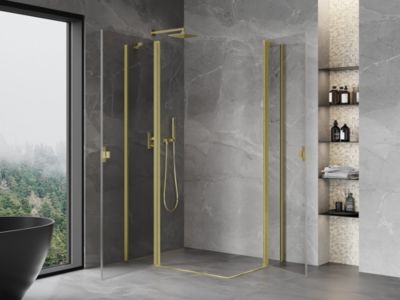 Mexen Mist Duo cabine de douche pivotante 110 x 75 cm, transparent, or brossé - 8A4-110-075-55-00