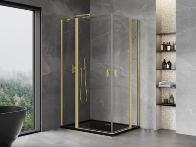 Mexen Mist Duo cabine de douche pivotante 115 x 100 cm, transparent, or brossé - 8A4-115-100-55-00