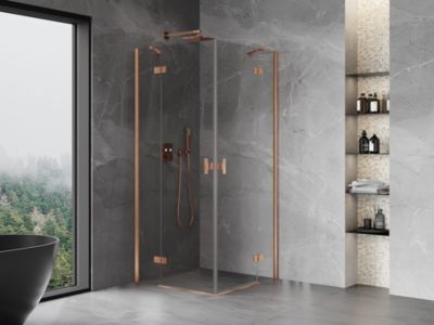 Mexen Mist-H Duo cabine de douche pivotante 110 x 110 cm, transparent, cuivre brossé - 8A5-110L-110P-65-00