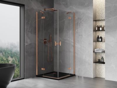 Mexen Mist-H Duo cabine de douche pivotante 110 x 110 cm, transparent, cuivre brossé - 8A5-110L-110P-65-00