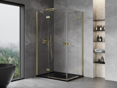 Mexen Mist-H Duo cabine de douche pivotante gauche 80 x 75 cm, transparent, doré - 8A5-080L-075P-50-00