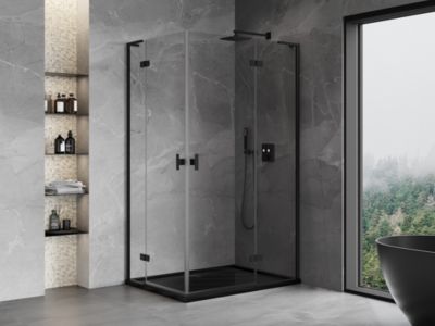 Mexen Mist-H L Duo cabine de douche battante droite 70 x 115 cm, transparent, noir - 8A5L-070L-115P-70-00