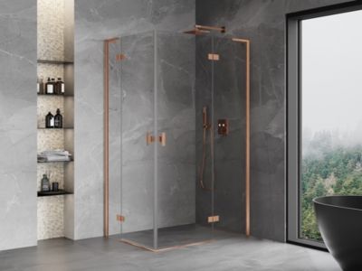 Mexen Mist-H L Duo cabine de douche pivotante droite 90 x 120 cm, transparent, cuivre brossé - 8A5L-090L-120P-65-00