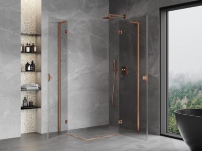 Mexen Mist-H L Duo cabine de douche pivotante droite 90 x 120 cm, transparent, cuivre brossé - 8A5L-090L-120P-65-00