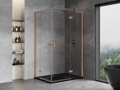 Mexen Mist-H L Duo cabine de douche pivotante droite 90 x 120 cm, transparent, cuivre brossé - 8A5L-090L-120P-65-00
