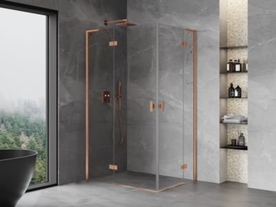 Mexen Mist-H L Duo cabine de douche pivotante gauche 100 x 90 cm, transparent, cuivre brossé - 8A5L-100L-090P-65-00