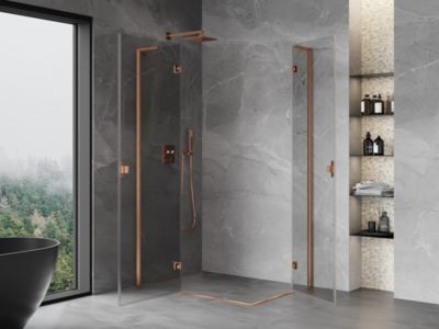 Mexen Mist-H L Duo cabine de douche pivotante gauche 100 x 90 cm, transparent, cuivre brossé - 8A5L-100L-090P-65-00
