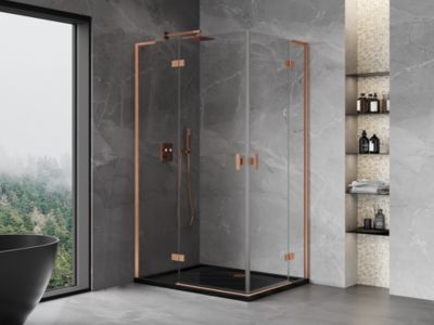 Mexen Mist-H L Duo cabine de douche pivotante gauche 100 x 90 cm, transparent, cuivre brossé - 8A5L-100L-090P-65-00