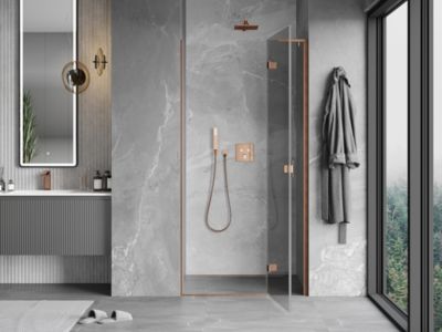 Mexen Mist-H L porte de douche pivotante droite 75 cm, transparent, cuivre brossé - 8A5L-075-000-65-00-P
