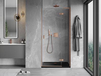 Mexen Mist-H L porte de douche pivotante droite 75 cm, transparent, cuivre brossé - 8A5L-075-000-65-00-P