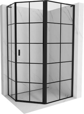 Mexen Mist L cabine de douche pentagonale asymétrique pivotante droite 100 x 90 cm, grille noire, noir - 8A8L-100-090-70-77-P
