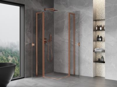 Mexen Mist L Duo cabine de douche battante 120 x 120 cm, transparent, cuivre brossé - 8A4L-120-120-65-00