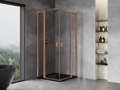 Mexen Mist L Duo cabine de douche battante 120 x 120 cm, transparent, cuivre brossé - 8A4L-120-120-65-00