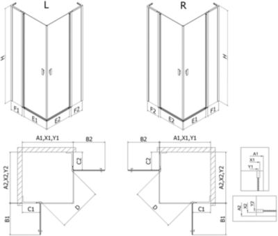 Mexen Mist L Duo cabine de douche pivotante 110 x 110 cm, transparent, or - 8A4L-110-110-50-00
