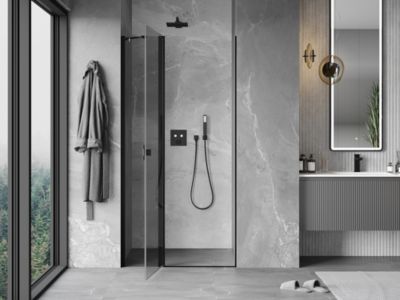 Mexen Mist porte de douche pivotante 70 cm, transparentes, noires - 8A4-070-000-70-00