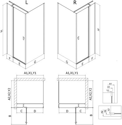 Mexen Mist T cabine de douche pivotante 85 x 80 cm, transparent, or - 8A4T-085-080-50-00
