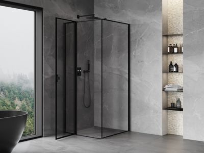 Mexen Mist T cabine de douche pivotante gauche 70 x 70 cm, cadre noir, noir - 8A4T-070-070-70-70-L