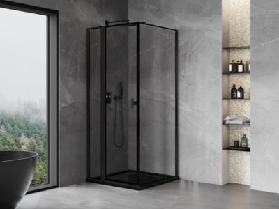 Mexen Mist T cabine de douche pivotante gauche 70 x 70 cm, cadre noir, noir - 8A4T-070-070-70-70-L
