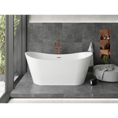 Mexen Montana baignoire autoportante 170 x 80 cm, blanche, trop-plein cuivre brossé - 52011708000-65